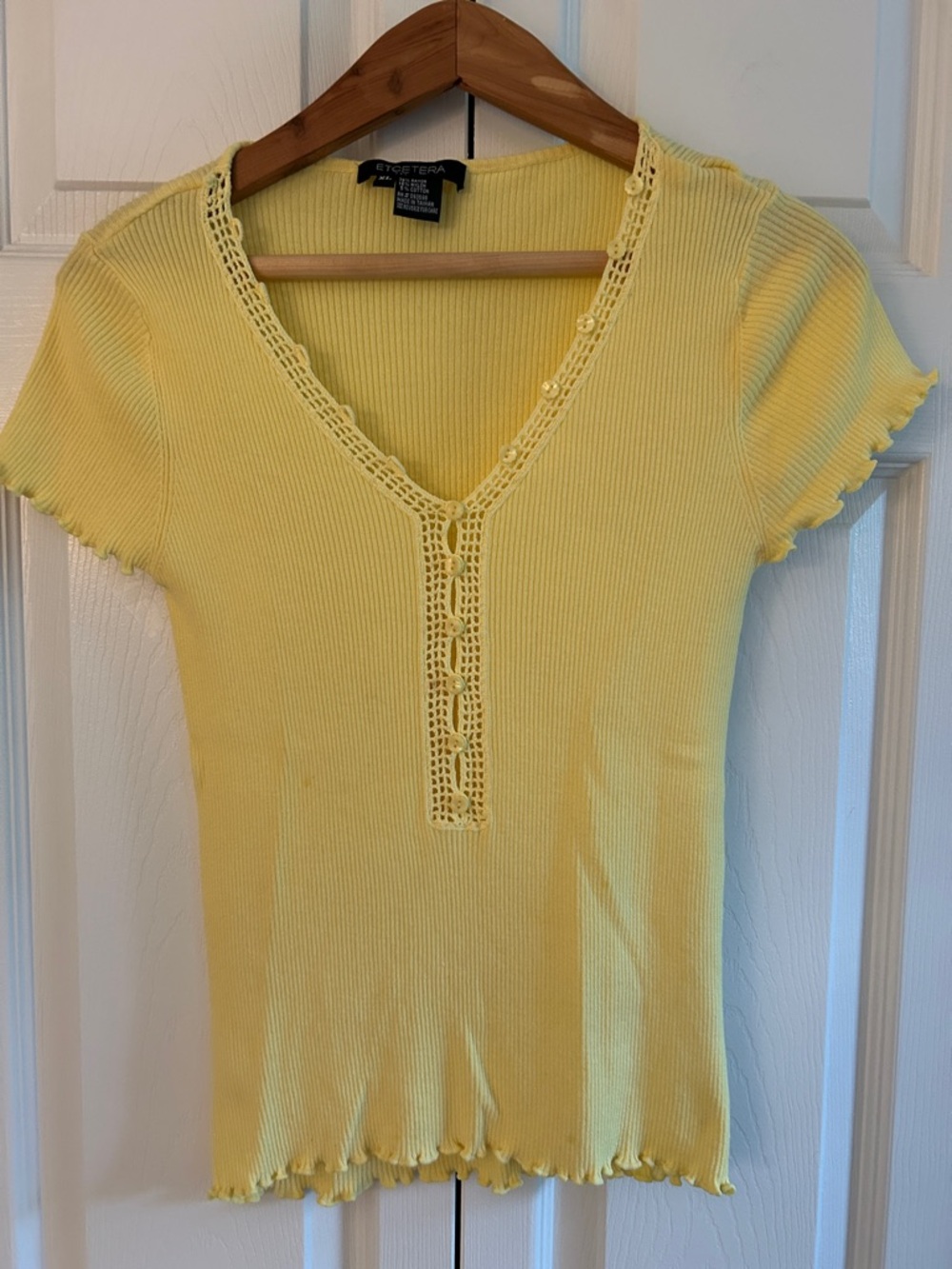 Etcetera Yellow Ribbed V-Neck Short Sleeve Top